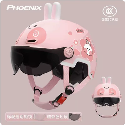 Cartoon Half Helmet Summer Helmet – Motorcycle Safety Supplies - 3c-pink-flower-rabbit-with-rabbit-ears-double-short-glasses-for-ages-3-10
