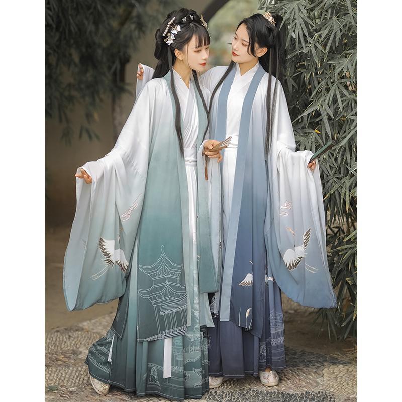 Wei and jin dynasty chivalrous man wind lovers hanfu cp hanfu waist men and women dust Ru skirt ink printing/adult suit