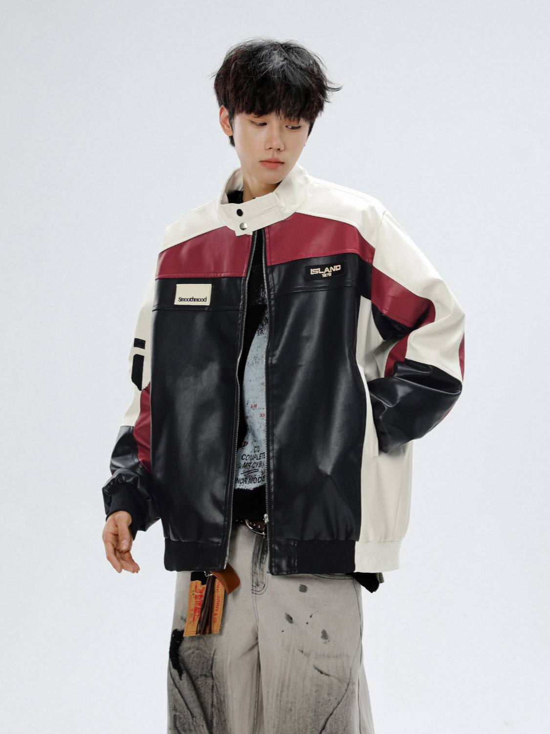 Retro polyurethane men's demi-season design jacket