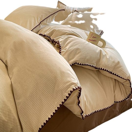 Autumn and winter class a thick cotton sanding four-piece set simple cotton quilt cover sheets three-piece bedding wholesale 4