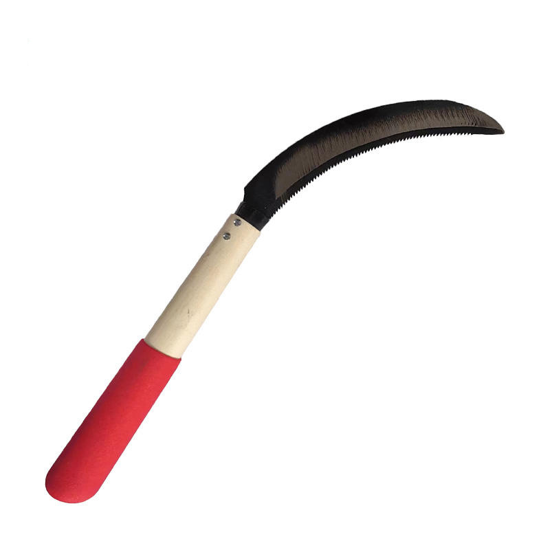 厂家批发锰钢镰刀木柄锯齿农用镰刀短柄禾刀