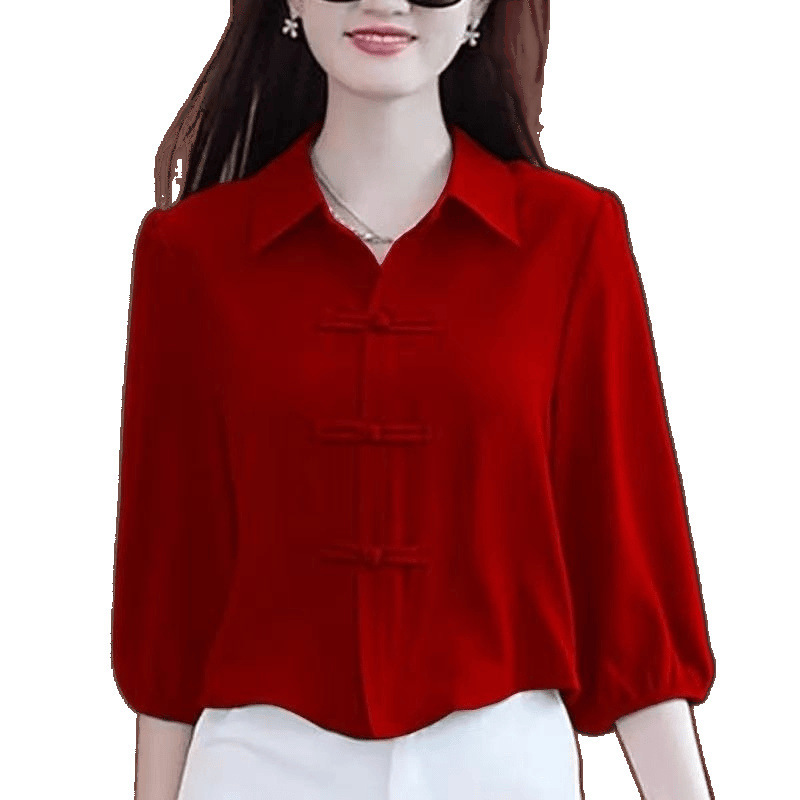 中国风衬衫女宽松显瘦百搭衬衣气质七分袖夏季肚子盘扣上衣女小衫|undefined