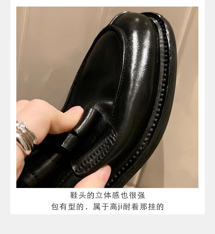 Giày lười nữ da bò mũi tròn gót vừa 3–5 cm — Điểm đen, Đốm nâu cổ điển chi tiết 17