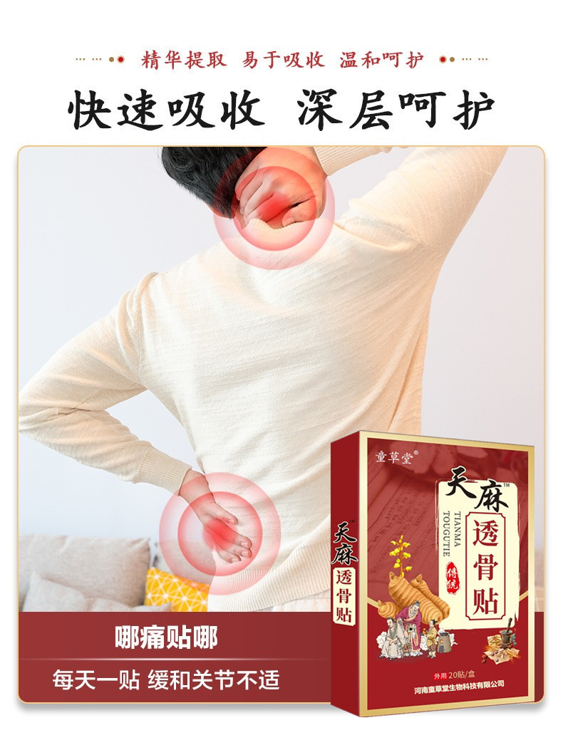 Tianma Tougu Patch with Mugwort Warming Herbal Body Patch 20 Patches Per Box specifications