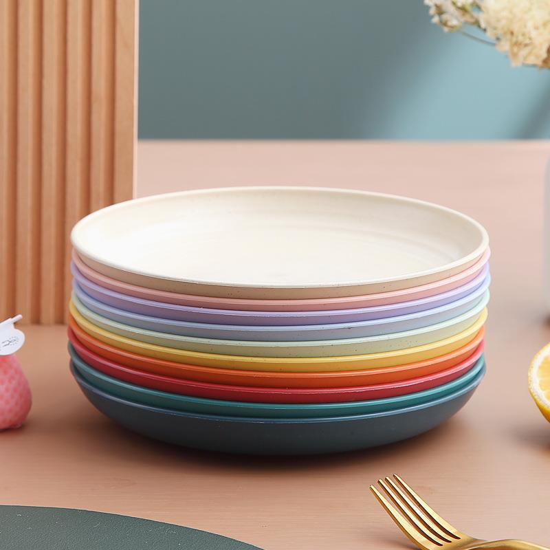 小麦わらプレート 家庭用食器 高級感プラスチックフルーツプレート 大型丸皿 サラダ・デザート・スナックプレート|undefined