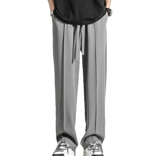 Pure color youth fashion brand ice silk western pants men's summer drag-feeling straight loose large size wide-leg casual long pants