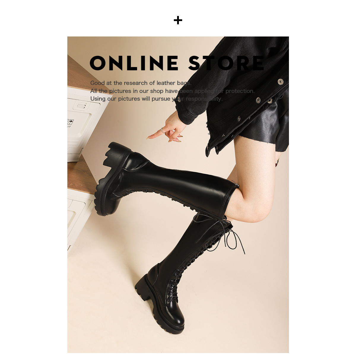 【冠順】厚い底の長靴の女性2023新型秋冬のマーティンブーツは膝の高筒の騎士靴のハイヒールを超えません。