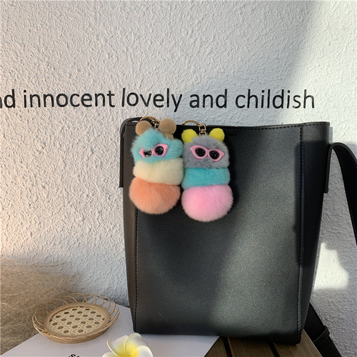 Korean ins rex rabbit fur cute caterpillar bag pendant personalized creative plush doll car keychain pendant