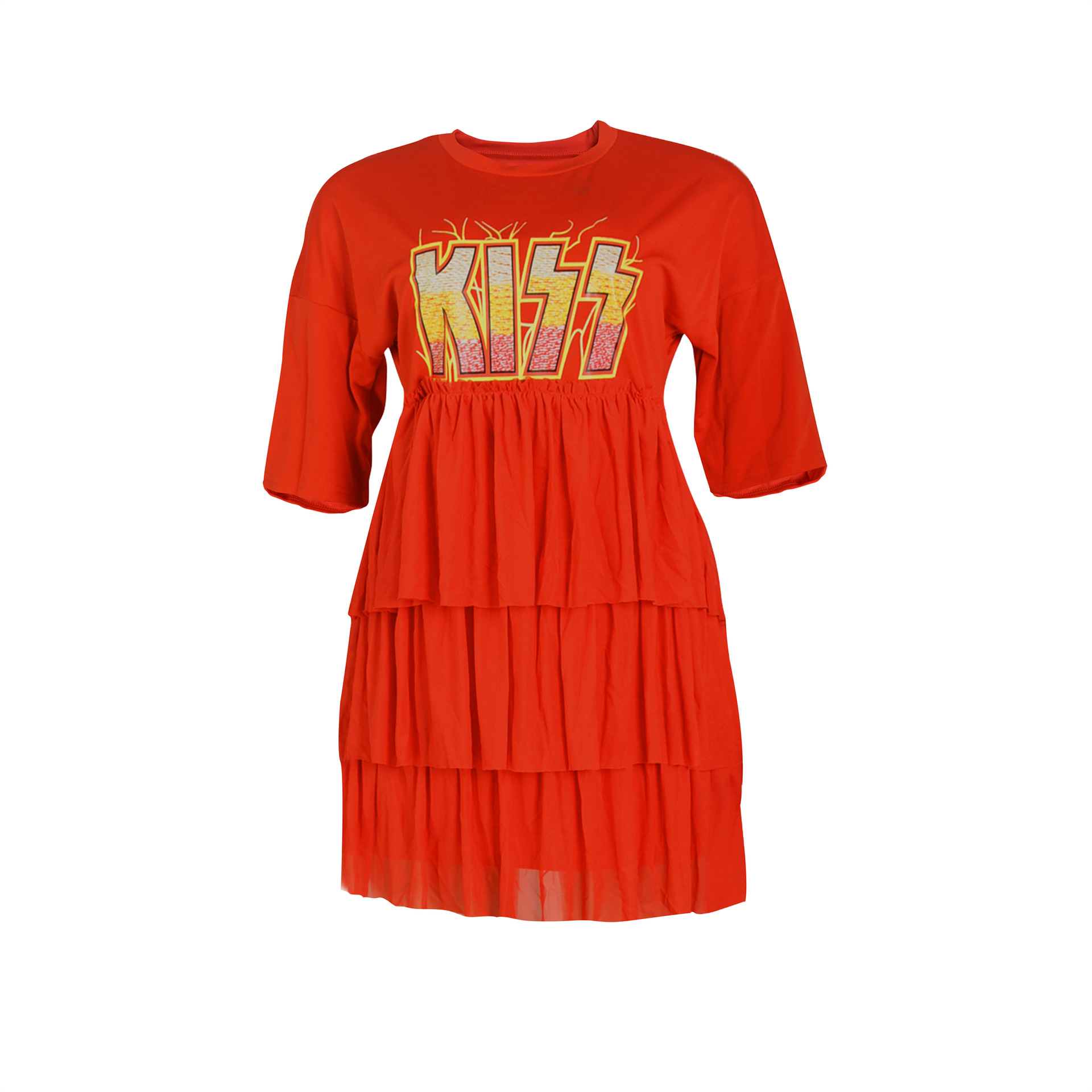 Women Clothing Printed Tiered Dress Mesh Dress T shirt Dress Summer