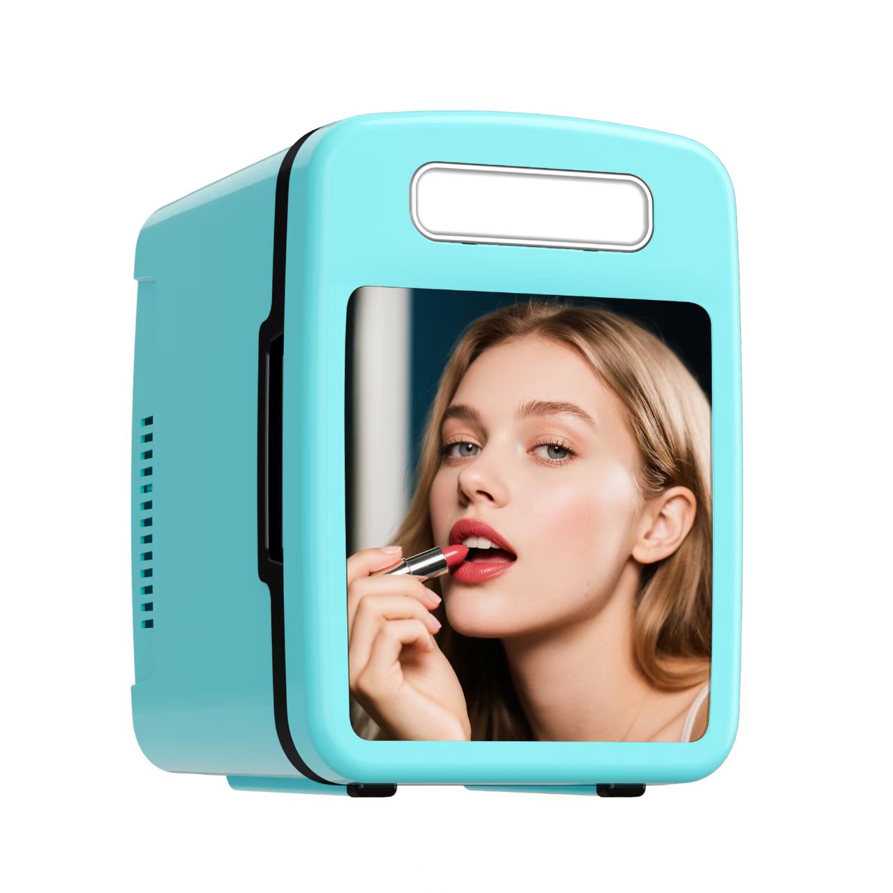 Summer car refrigerator for home use with makeup mirror, small refrigerator for cooling skincare products and beverages, 4L portable cooler