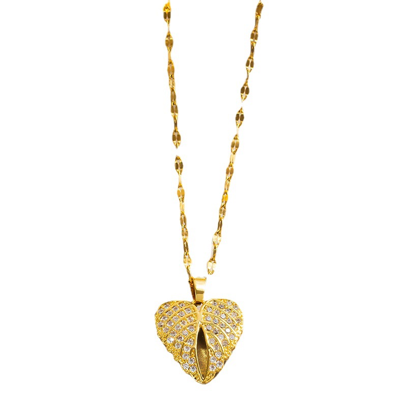 Nouveau collier d'amour ouvert et fermé personnalisé chaîne de collier d'ailes de coeur de pêche créative avec pierre de Zircon incrustée Micro qui_voghion.com