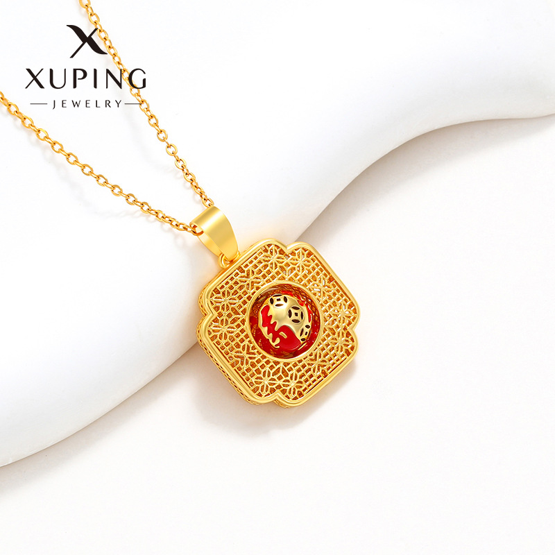 Xuping hermoso seda hueco retro Fu-tipo colgante collar de esmalte de goteo de aleación de oro colgante joyería mujer