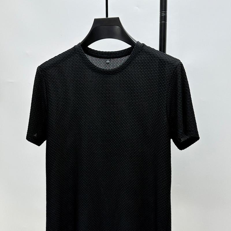Men's ice silk T-shirt, quick-dry, short-sleeved, summer thin, breathable, casual, large size, casual solid color top, sporty and loose