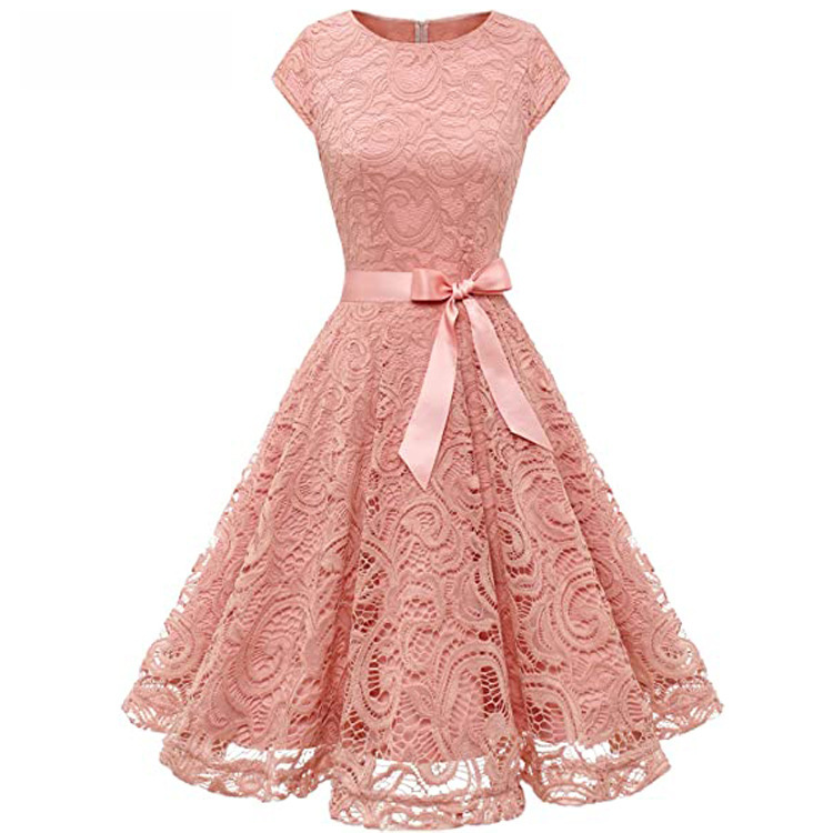 Elegant retro lace long skirt with a round collar