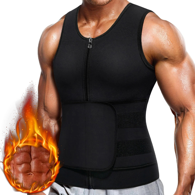 Neoprene Sauna Suit Men Waist Trainer Vest Zipper Body Shaper, Adjustable Vest