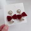 Cute earrings with bow from pearl, accessory, internet celebrity, silver 925 sample