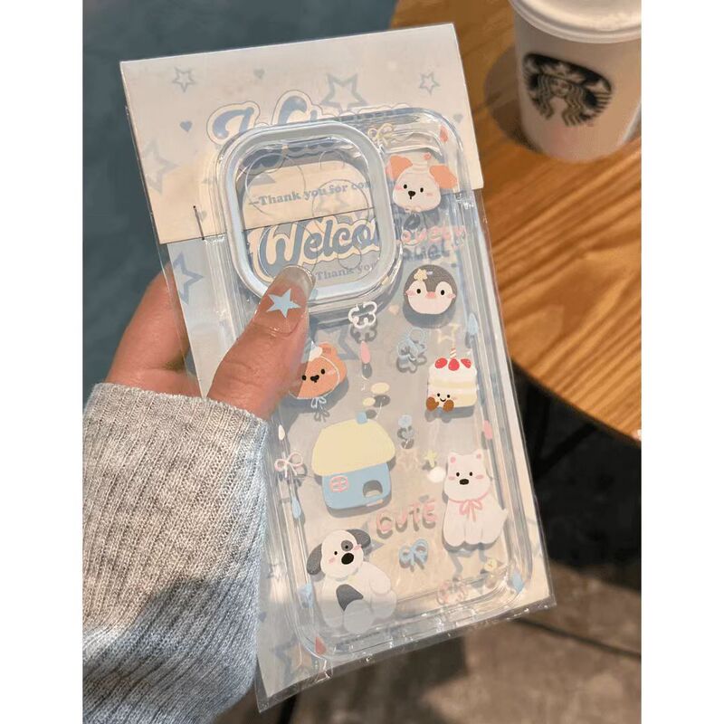 Cake Puppy Penguin for Apple 16 Mobile Phone Case 15Pro Max Transparent 14 All-inclusive 13 Cartoon 14Pro