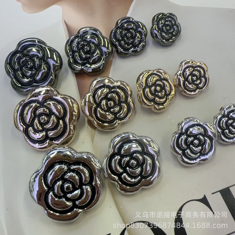 Wholesale High-End Vintage Camellia Flower-Style Buttons with an Antique Finish, Abs Gold-Plated Buttons for Coats, Chanel-Style Jackets, and Cardigans