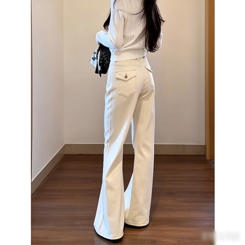 Off-White Flared Jeans for Women, 2026 Spring and Autumn New Style, High-Waisted, Slimming, Drapey, Non-Tight Flared Pants Off-White Flared Jeans for Women, 2026 Spring and Autumn New Style, High-Waisted, Slimming, Drapey, Non-Tight Flared Pants