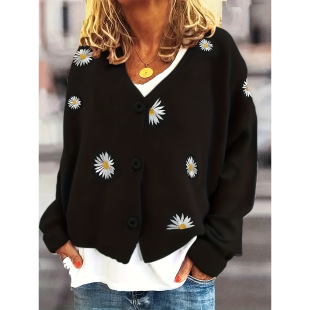 C 18391 Single Button Embroidered Sweater ����ᘿ���