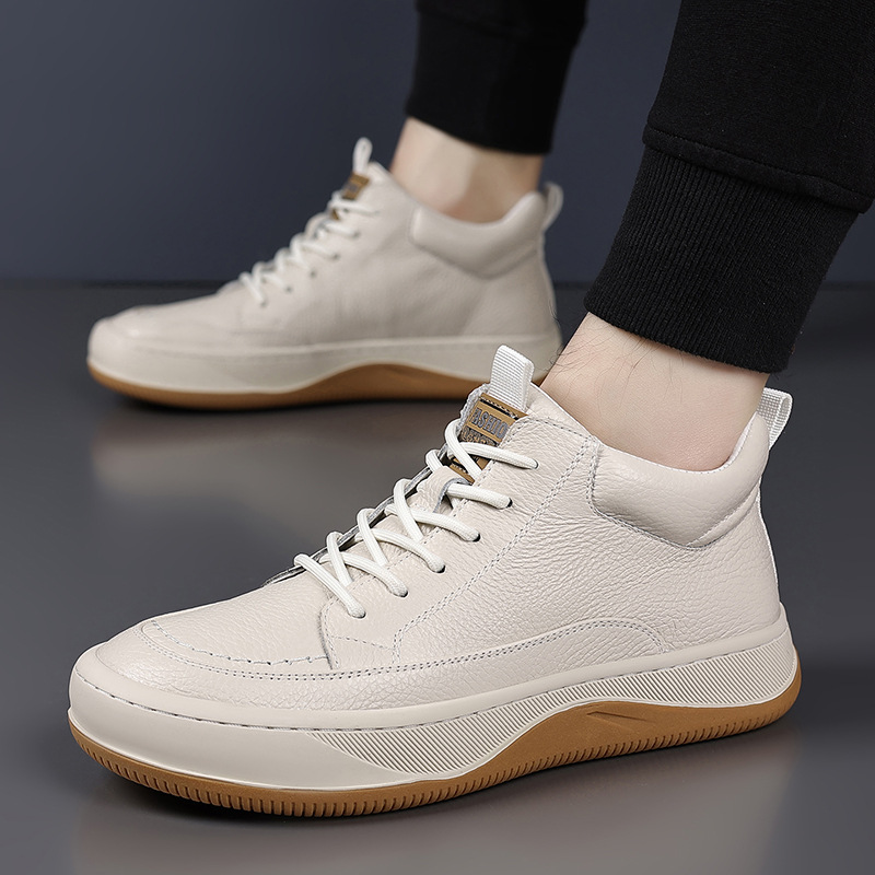 Invierno de piel de vaca de nuevo tipo de alta altura zapatos de algodón para hombres, cuero genuino con terciopelo grueso, calentamiento, zapatos casuales para hombres.