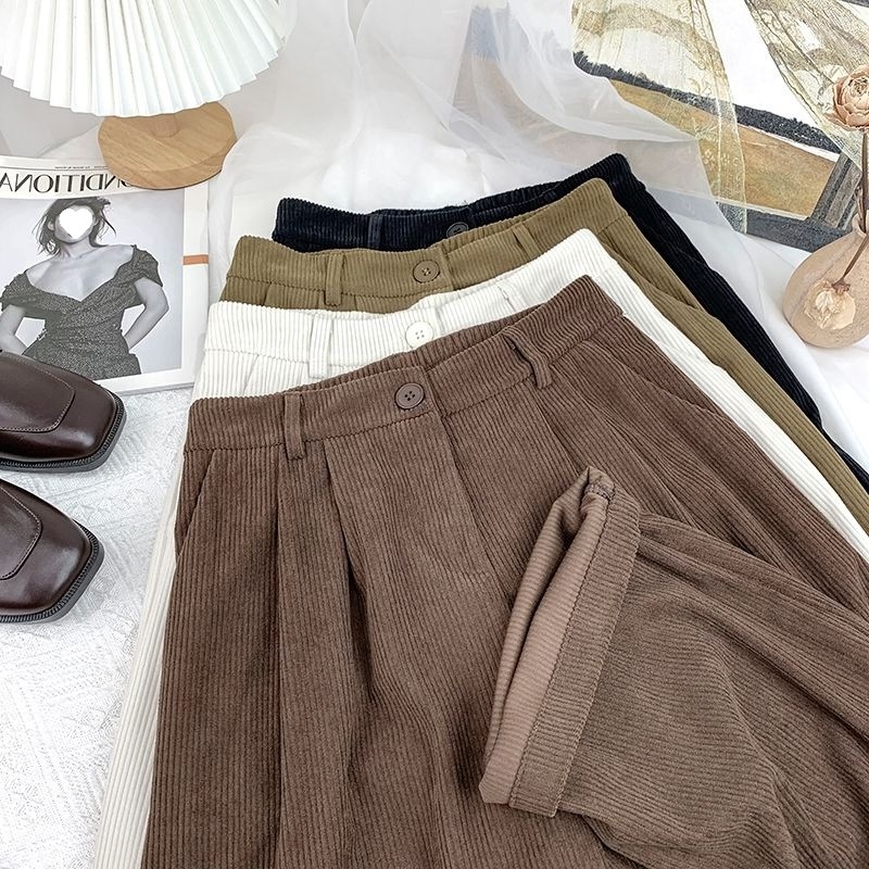 Wide-Leg Pants for Women 2025 Autumn and Winter Thick Corduroy Slim Floor-Length Pants with Draped Velvet High-Waisted Casual Straight Pants