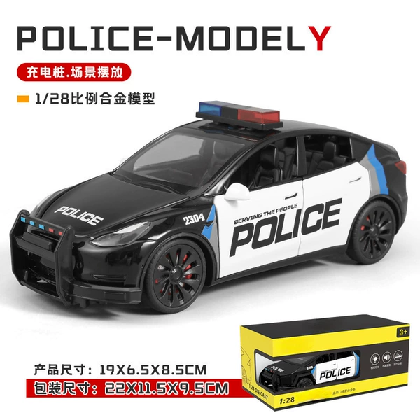 Black Tesla, police car, scale 1:24