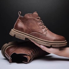 秋季馬丁靴男鞋子低幫英倫風短靴復古工裝靴男靴子潮流中幫皮鞋男
