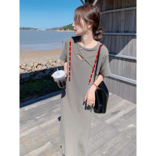 哺乳衣外出辣妈款夏季时尚镂空哺乳连衣裙女产后显瘦喂奶t恤长款