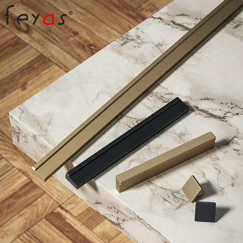 Feyas Network T-shaped Wardrobe, Gold Luxurious Handle, Cabinet with Drawers, Full-Height Black Door Handles