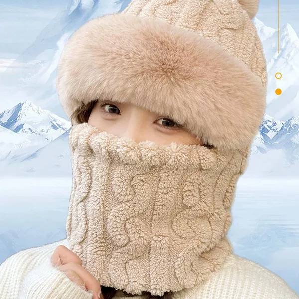 Hat and Scarf Integrated Winter Velvet Thickened Cycling Windproof and Cold-Proof Electric Vehicle Warm Pullover Hat