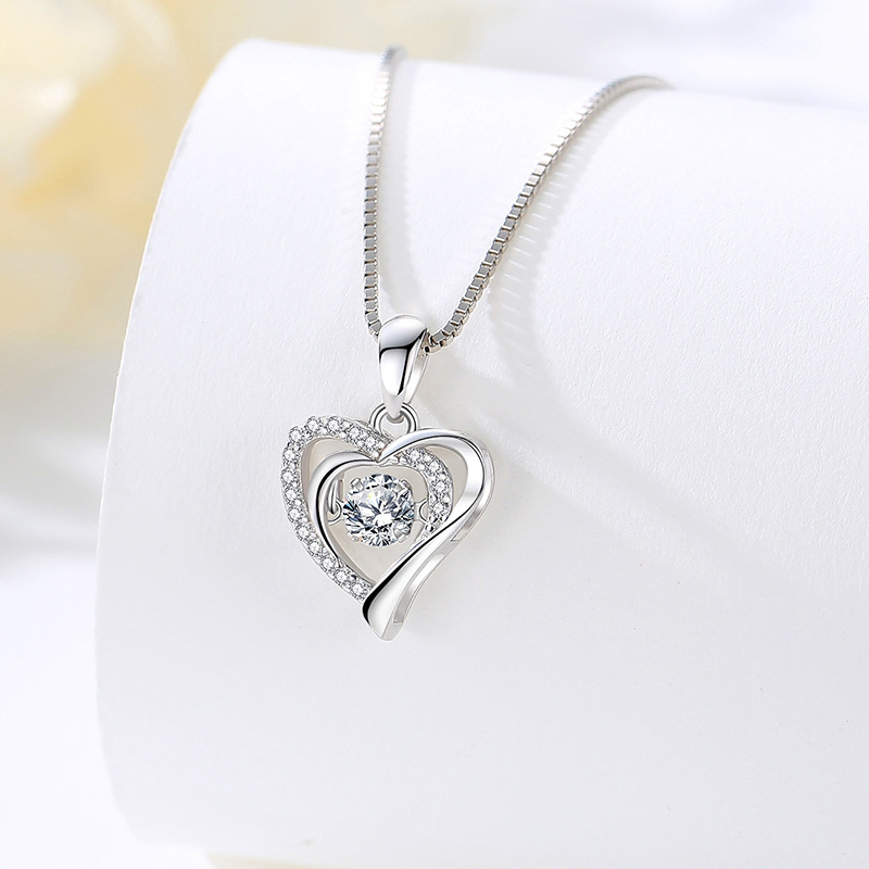 S925 plata collar inteligente en forma de corazón colgante de corazón femenino cadena de clavícula internet celebridad tiktok transmisión en vivo
