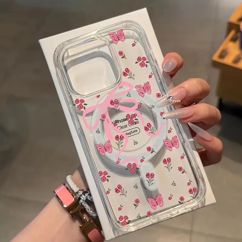 粉色蝴蝶结透明GalaxyS25ultra防摔手机壳女生S24Plus甜美S22跨境