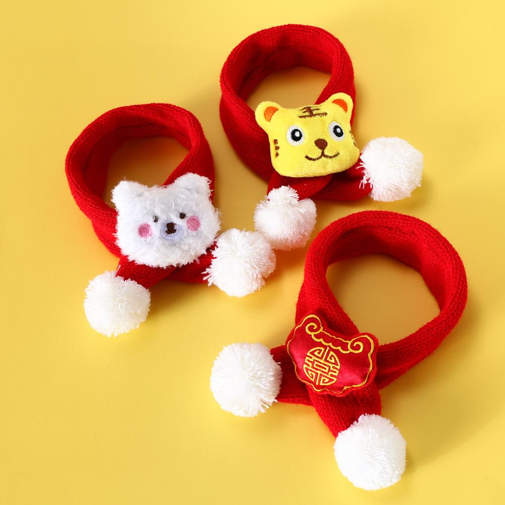 Mascota Año Nuevo Festival de Primavera celebración Fu lana de punto Tigre Año bufanda de dibujos animados gato Oso De Peluche perro bufanda Accesorios