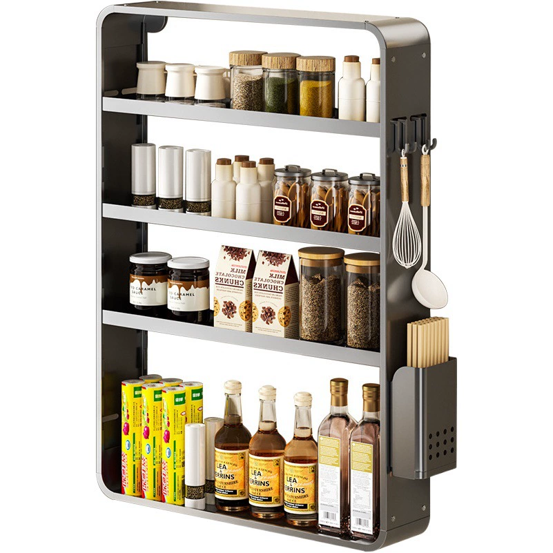 Космическая алюминиевая кухонная стойка, настенная стойка для приправ, без перфорации, масла, соли, соуса и уксуса, многофункциональная стойка для хранения приправ