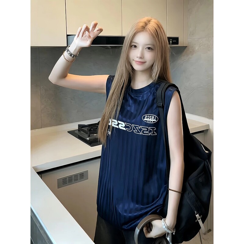 American retro jersey vest for men and women, summer sun protection ice silk quick-dry sleeveless t-shirt, basketball sports tank top