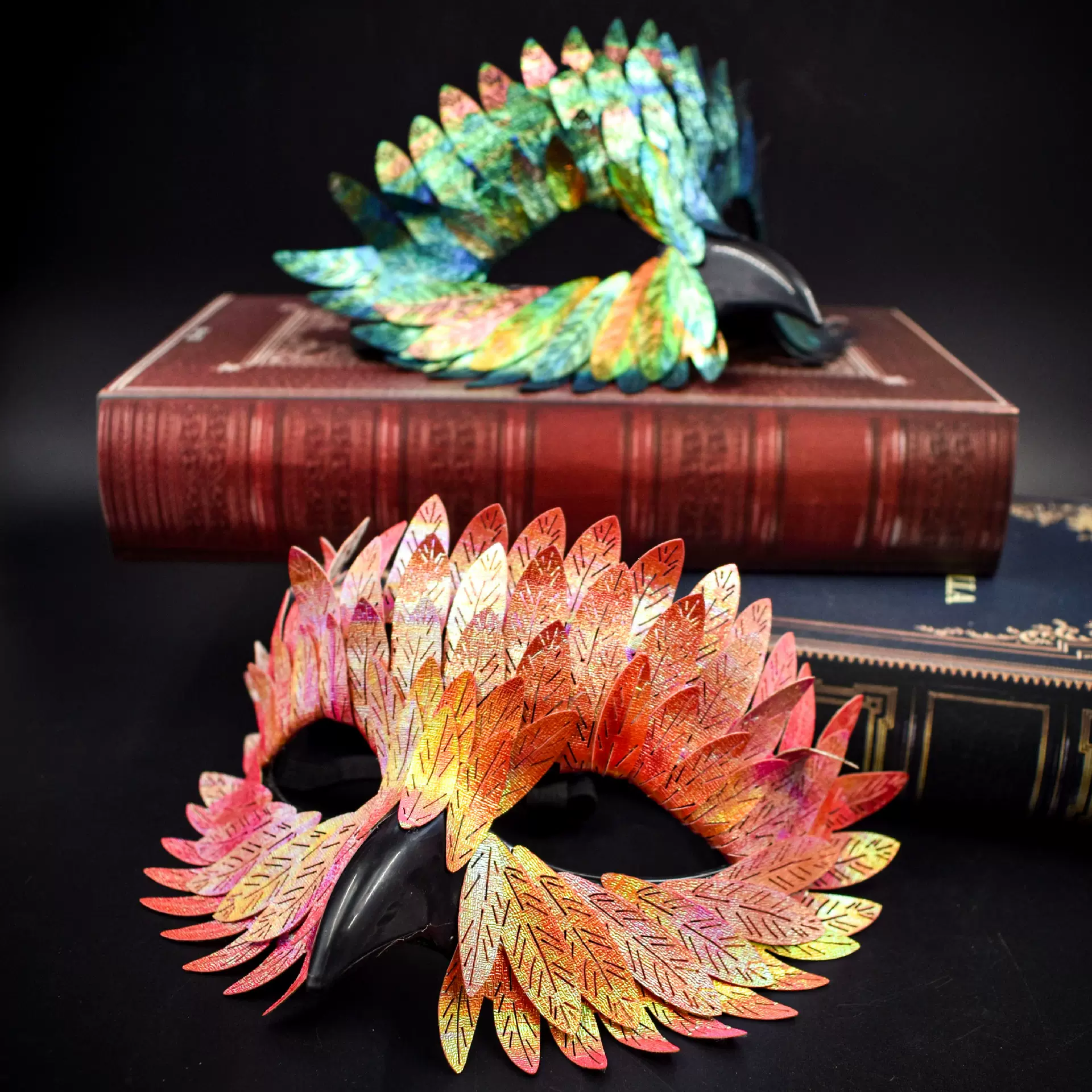 跨境专供万圣节精致鸟嘴面具化妆舞会狂欢节黑色半脸猫头鹰羽毛面