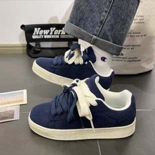 Hong Kong Style Chic High Color Value Trendy Platform Blue Bread Shoes for Men and Women Retro Students All-match Casual Skateboard Shoes