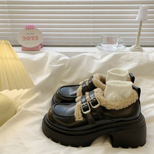 松糕厚底白色小皮鞋女2025秋冬季新款英伦风百搭日系加绒保暖棉鞋