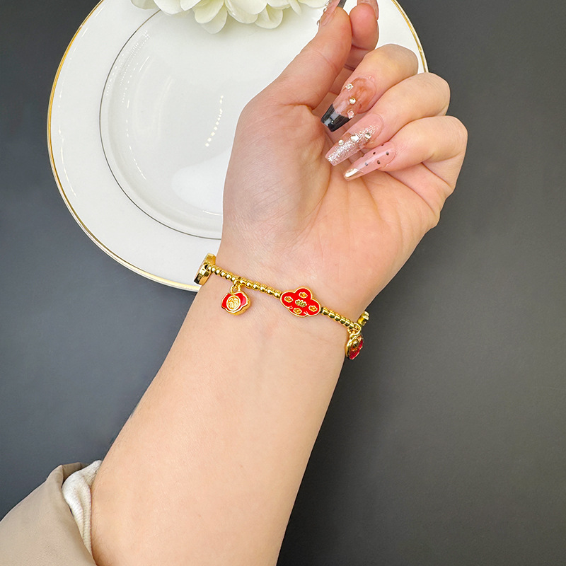 Nuevo chino vietnamita arena oro pulsera corte goteo de aceite loto pulsera multi-elemento de la tendencia nacional no se desvanece joyas de mano