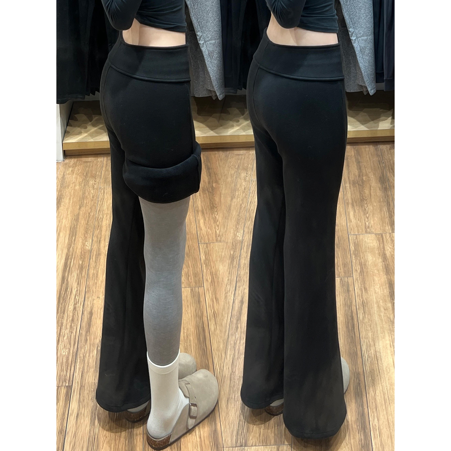 Black Lulu Flared Pants for Women, Spring and Summer Sports Yoga Low-Waist Drapey Leggings, Petite Flared Fleece Sweatpants