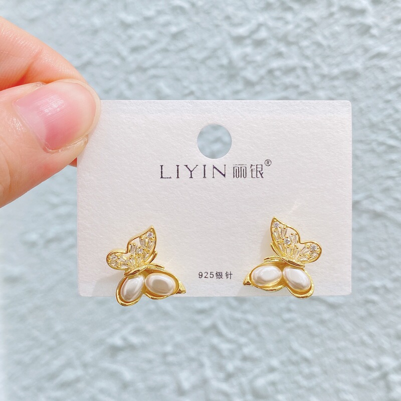 Liyin/Libeliying 新しいパール蝶のイヤリング女性のためのライト高級優しい気質シンプルなイヤリングシルバー針イヤリング|undefined
