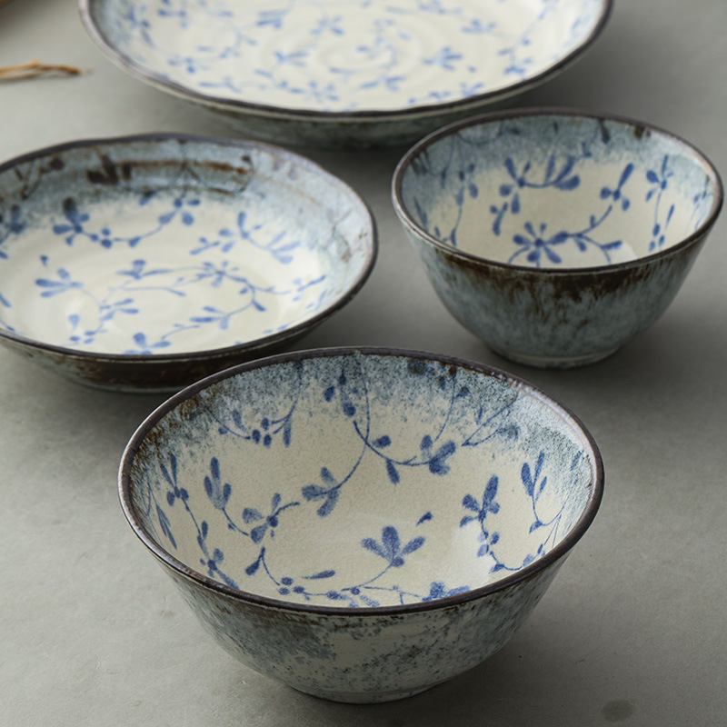 Mino Ware Japanese Imported Floral-Patterned Tableware Flat Plate Sushi Plate Rice Bowl Small Bowl Soup Bowl Noodle Bowl Japanese-Style Tableware Mino Ware Japanese Imported Floral-Patterned Tableware Flat Plate Sushi Plate Rice Bowl Small Bowl Soup Bowl Noodle Bowl Japanese-Style Tableware