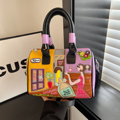 バッグレディース新作ハンドバッグ刺繍ジッパーステッチボストンバッグピローバッグ大容量ハイエンドクロスボディバッグ