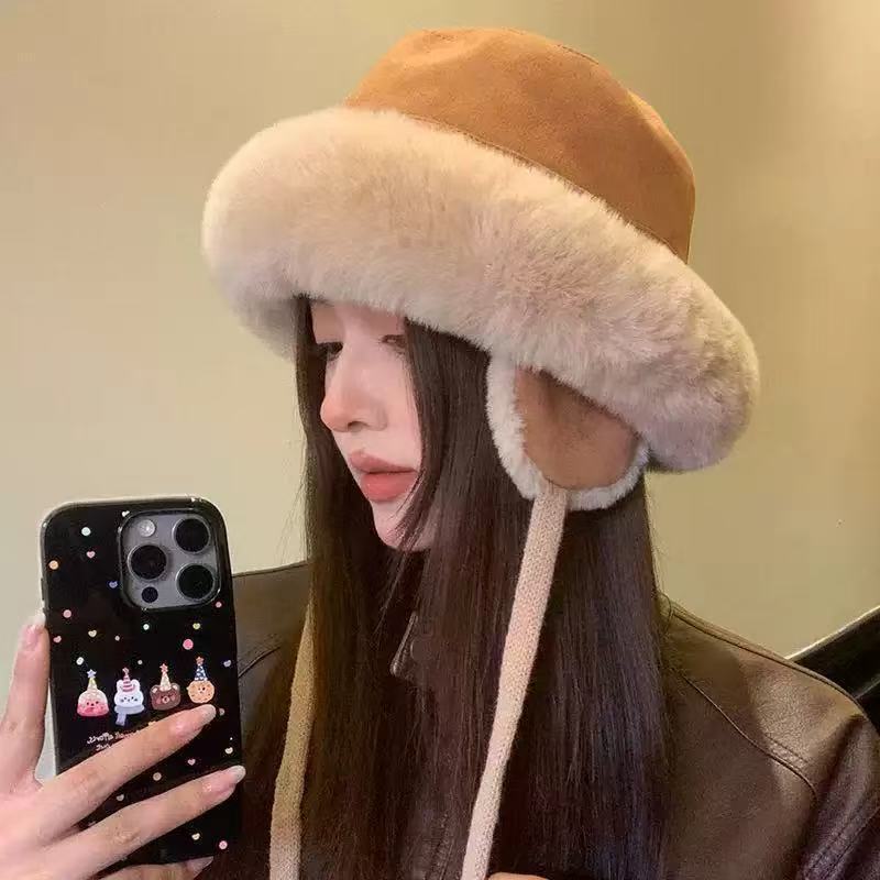 加绒加厚冬季逛街护耳防寒保暖帽子女毛茸茸雷锋帽休闲潮流渔夫帽|undefined