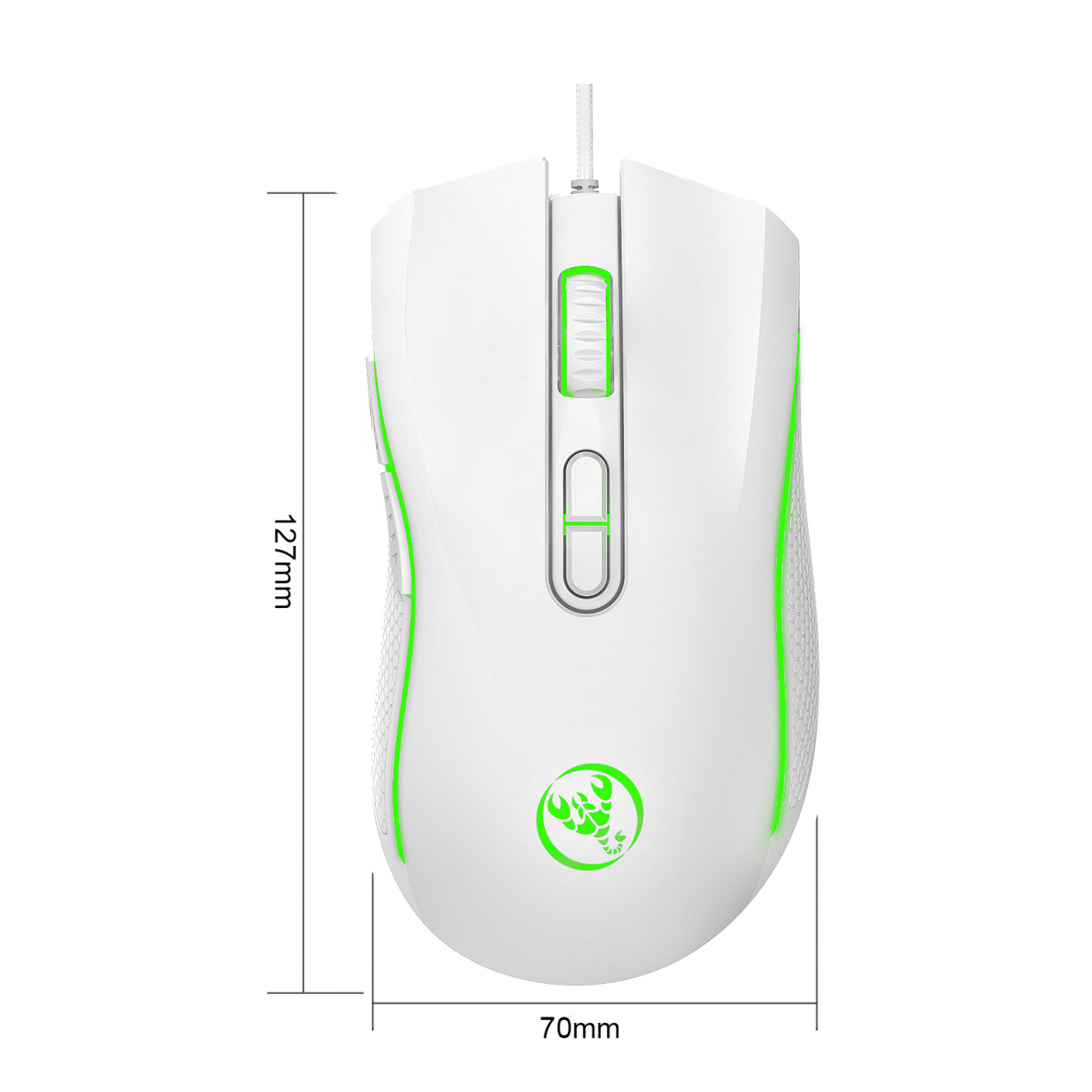 Souris filaire 2024 blanche 3200 dpi, toucher mat 7D, poignée colorée, confortable, lumière éteinte_voghion.com