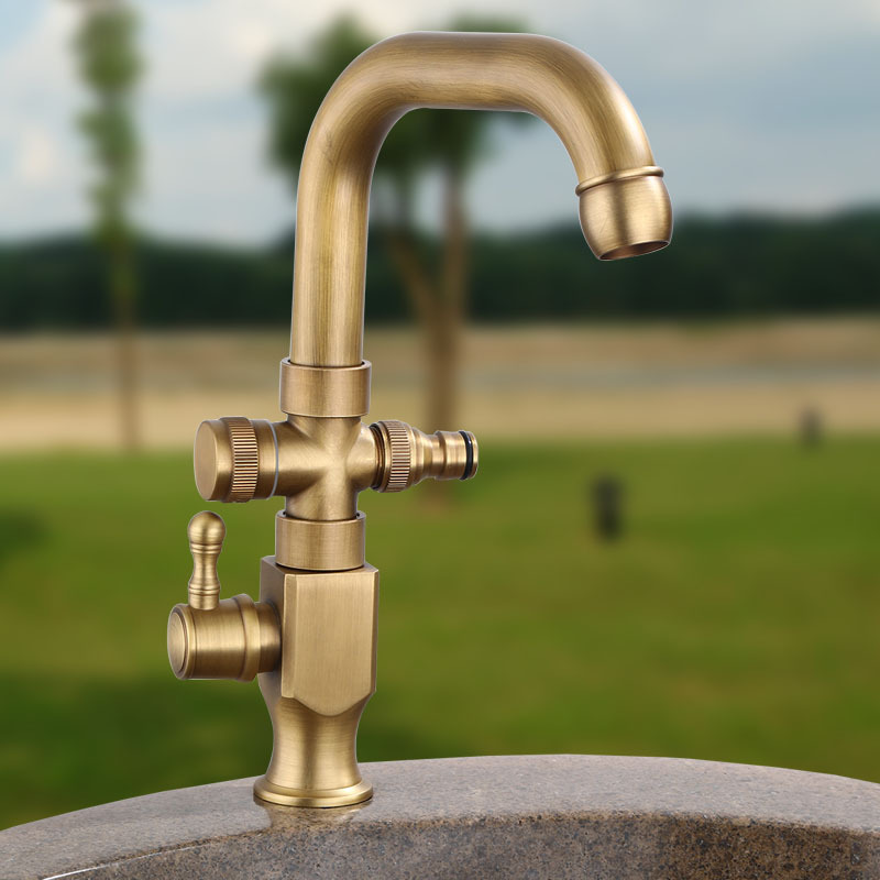 Outdoor full copper faucet antique courtyard room villa garden single cold antifreeze marble wash basin basin faucet