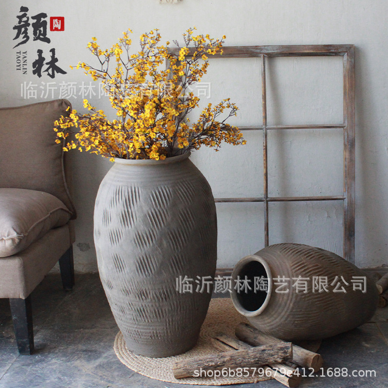 Nostalgia botella de cerámica gruesa tierra botella de cerámica delgada alta gris estilo silencioso jarro de cerámica vintage jarro residencial