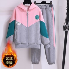 女童衛衣套裝冬裝新款洋氣網紅炸街秋冬加絨兒童休閒運動服兩件套
