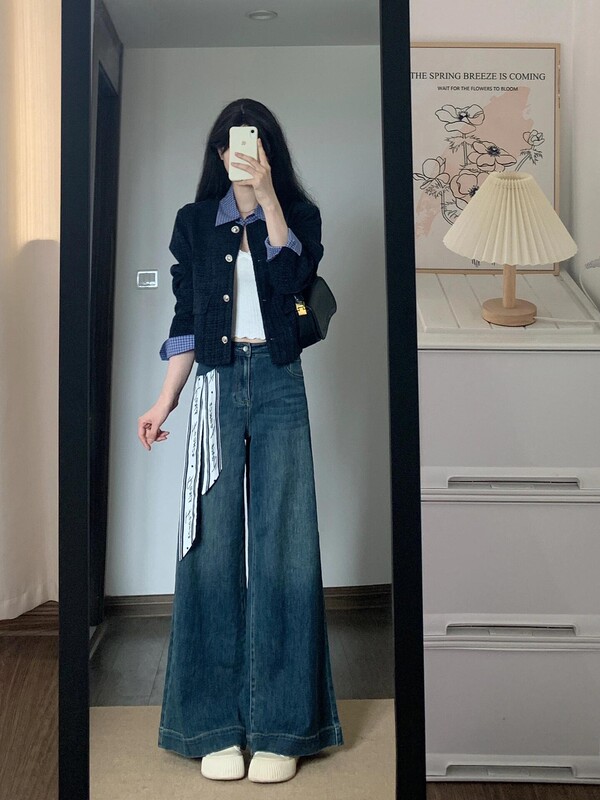 温柔蓝色小香风气质假两件开衫外套女2025秋冬款绝美显瘦短款上衣|undefined